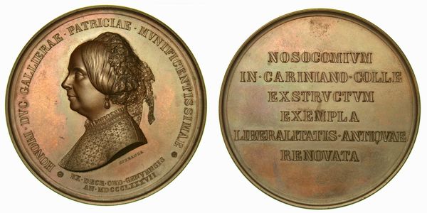 GENOVA. Alla Duchessa di Galliera Maria Brignole Sale De Ferrari, benefattrice e istitutrice Nosocomio in Cariniano Colle. Medaglia in bronzo 1887.  - Asta Numismatica - Associazione Nazionale - Case d'Asta italiane