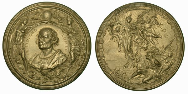 GENOVA. Cristoforo Colombo, 1451-1506. IV centenario della scoperta dell'America. Medaglia in piombo.  - Asta Numismatica - Associazione Nazionale - Case d'Asta italiane