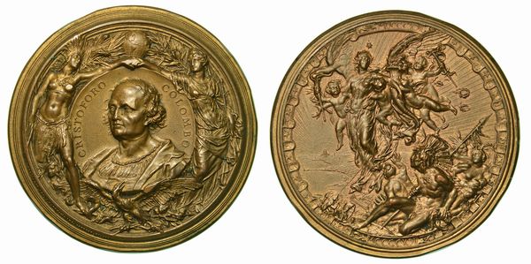 GENOVA. Cristoforo Colombo, 1451-1506. IV centenario della scoperta dell'America. Medaglia in bronzo.  - Asta Numismatica - Associazione Nazionale - Case d'Asta italiane