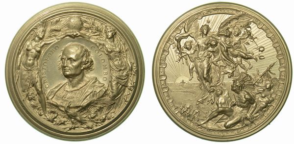 GENOVA. Cristoforo Colombo, 1451-1506. IV centenario della scoperta dell'America. Medaglia in piombo.  - Asta Numismatica - Associazione Nazionale - Case d'Asta italiane