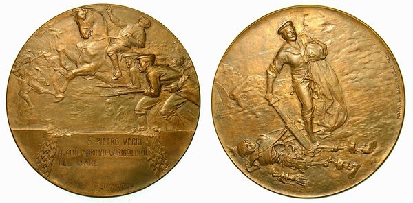 ITALIA. PIETRO VERRI GARIBALDINO. Medaglia in bronzo (circa 1911). Impresa di Pietro Verri a Tripoli.  - Asta Numismatica - Associazione Nazionale - Case d'Asta italiane