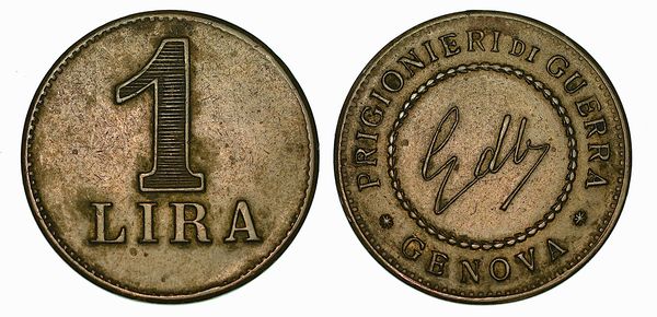 GENOVA. Regno d'Italia. Gettone da una lira per i prigionieri dei guerra, anni 1915-18.  - Asta Numismatica - Associazione Nazionale - Case d'Asta italiane