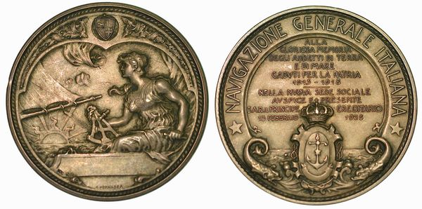 GENOVA. La Navigazione Generale Italiana ai caduti per la Patria 1915-18. Medaglia in argento 1925.  - Asta Numismatica - Associazione Nazionale - Case d'Asta italiane