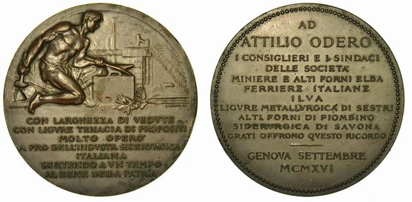 GENOVA. Ad Attilio Odero le industri siderurgiche liguri e toscane. Medaglia in bronzo 1916.  - Asta Numismatica - Associazione Nazionale - Case d'Asta italiane
