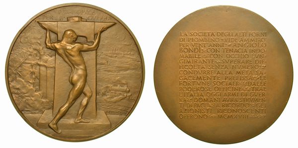 PIOMBINO. Ad Angiolo Bondi, Societ� degli Altoforni. Medaglia in bronzo 1918.  - Asta Numismatica - Associazione Nazionale - Case d'Asta italiane