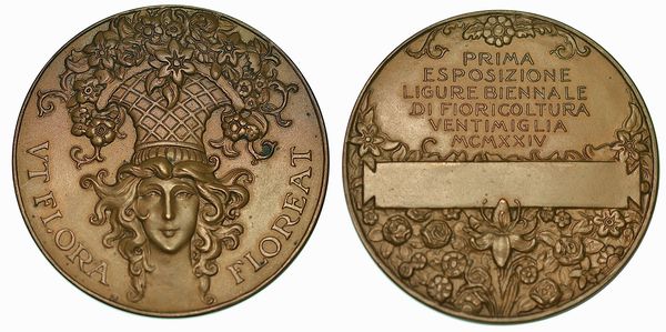 VENTIMIGLIA. Prima esposizione ligure di floricultura 1924. Medaglia in bronzo.  - Asta Numismatica - Associazione Nazionale - Case d'Asta italiane