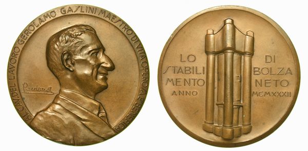 BOLZANETO. Lo Stabilimento di Bolzaneto a Gerolamo Gaslini. Medaglia in bronzo 1932.  - Asta Numismatica - Associazione Nazionale - Case d'Asta italiane