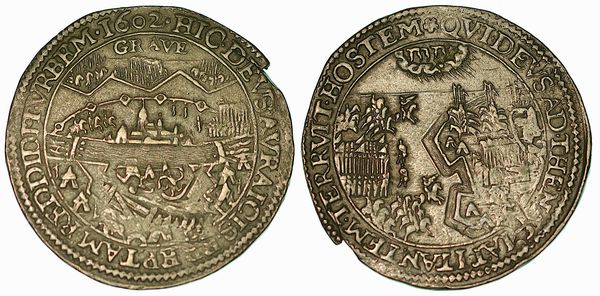 La conquista di Grave (19 settembre 1602). Gettone in rame 1602.  - Asta Numismatica - Associazione Nazionale - Case d'Asta italiane