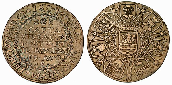 I Confederati conquistano il porto di Susa (1604). Gettone in argento 1604.  - Asta Numismatica - Associazione Nazionale - Case d'Asta italiane