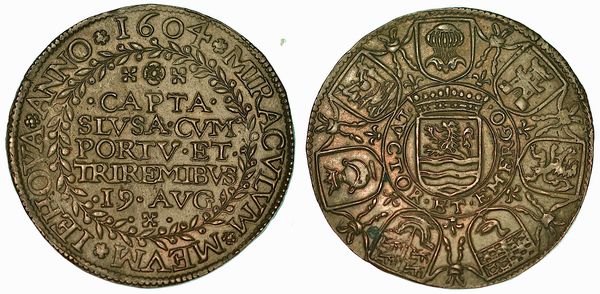 I Confederati conquistano il porto di Susa (1604). Gettone in rame 1604.  - Asta Numismatica - Associazione Nazionale - Case d'Asta italiane