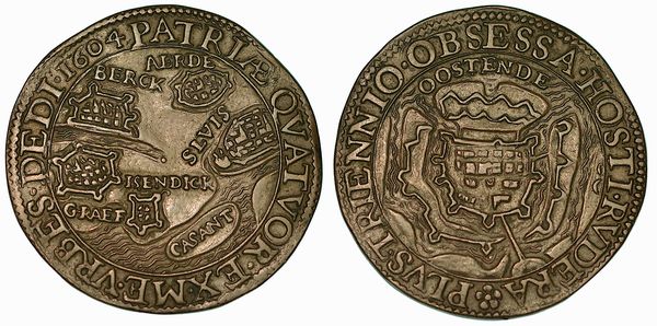 Spinola conquista Ostenda (22 settembre 1604). Gettone in rame 1604.  - Asta Numismatica - Associazione Nazionale - Case d'Asta italiane