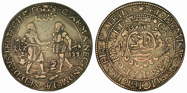 Firmata la tregua dei 12 anni tra Spagnoli ed Olandesi (9 aprile 1609). Gettone in argento 1609.  - Asta Numismatica - Associazione Nazionale - Case d'Asta italiane