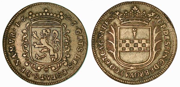 Filippo Carlo Spinola Conte di Brouay e Governatore della Provincia di Namour dal 1696 al 1702. Gettone in rame 1696.  - Asta Numismatica - Associazione Nazionale - Case d'Asta italiane