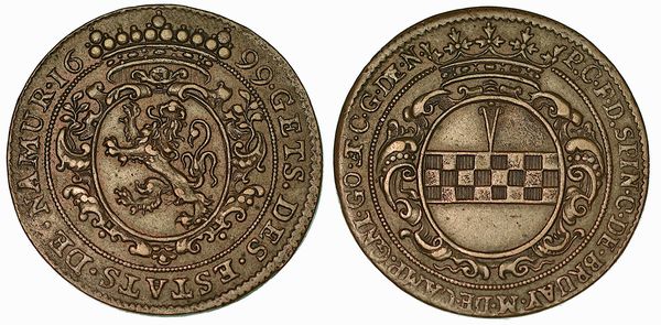 Filippo Carlo Spinola Conte di Brouay e Governatore della Provincia di Namour dal 1696 al 1702. Gettone in rame 1696.  - Asta Numismatica - Associazione Nazionale - Case d'Asta italiane