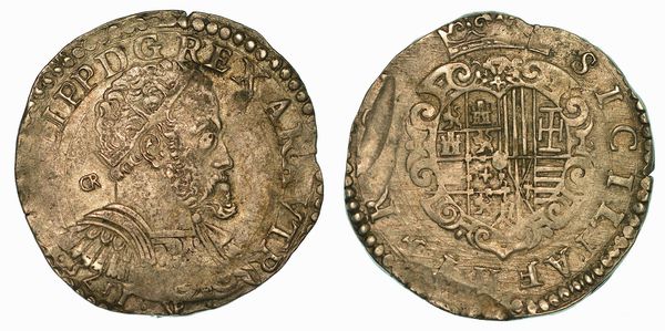 NAPOLI. FILIPPO II D'ASBURGO (COME RE DI SPAGNA), 1554-1598. Mezzo Ducato 1575.  - Asta Numismatica - Associazione Nazionale - Case d'Asta italiane