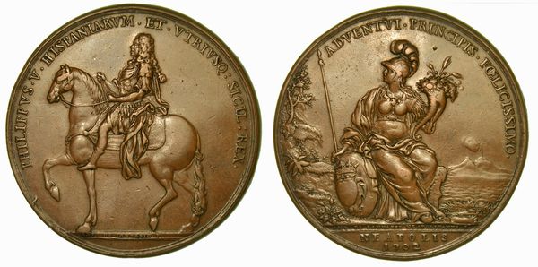 NAPOLI. FILIPPO V DI BORBONE, 1700-1707. VISITA DEL SOVRANO A NAPOLI. Medaglia in bronzo 1702.  - Asta Numismatica - Associazione Nazionale - Case d'Asta italiane
