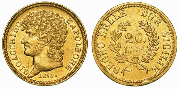 NAPOLI. GIOACCHINO NAPOLEONE (MURAT), 1808-1815. 20 lire 1813. Rami lunghi.  - Asta Numismatica - Associazione Nazionale - Case d'Asta italiane
