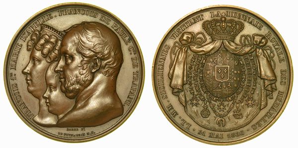FRANCESCO I DI BORBONE, 1825-1830. VISITA DEI REALI BORBONICI A PARIGI. Medaglia in bronzo 1830. Parigi.  - Asta Numismatica - Associazione Nazionale - Case d'Asta italiane