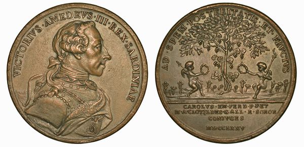 REGNO DI SARDEGNA. VITTORIO AMEDEO III DI SAVOIA, 1773-1796. Medaglia in bronzo 1775. Per le nozze di Carlo Emanuele e Maria Clotilde.  - Asta Numismatica - Associazione Nazionale - Case d'Asta italiane