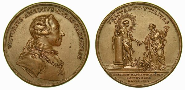 REGNO DI SARDEGNA. VITTORIO AMEDEO III DI SAVOIA, 1773-1796. Medaglia in bronzo 1783. Per la fondazione dell'Accademia delle Scienze.  - Asta Numismatica - Associazione Nazionale - Case d'Asta italiane