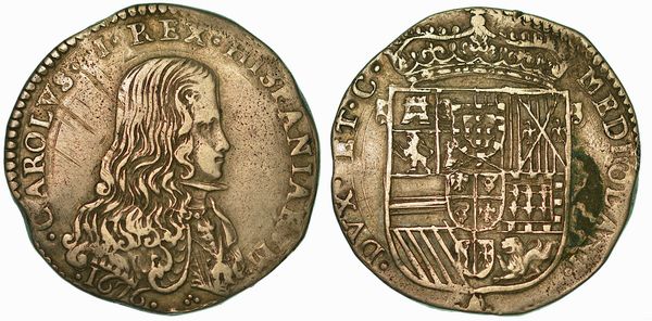 MILANO. CARLO II D'ASBURGO, 1665-1700. Mezzo Filippo 1676.  - Asta Numismatica - Associazione Nazionale - Case d'Asta italiane