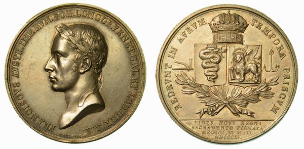 MILANO. FRANCESCO I D'ASBURGO-LORENA, 1815-1835. Medaglia per il giuramento 1815.  - Asta Numismatica - Associazione Nazionale - Case d'Asta italiane