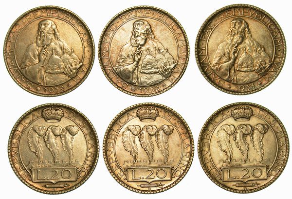 SAN MARINO. Lotto di tre monete.<BR>  - Asta Numismatica - Associazione Nazionale - Case d'Asta italiane