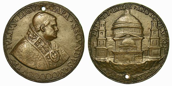 STATO PONTIFICIO. GIULIO II, 1503-1513. Medaglia in bronzo 1506. Per la posa della prima pietra per la costruzione della nuova basilica vaticana, avvenuta il 18 aprile 1506.  - Asta Numismatica - Associazione Nazionale - Case d'Asta italiane