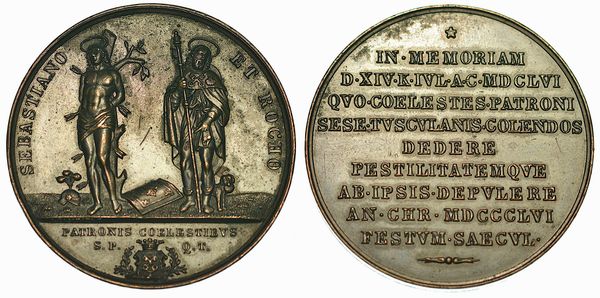 FRASCATI. 200 Anniversario della Peste del 1656. Medaglia in bronzo 1856.  - Asta Numismatica - Associazione Nazionale - Case d'Asta italiane
