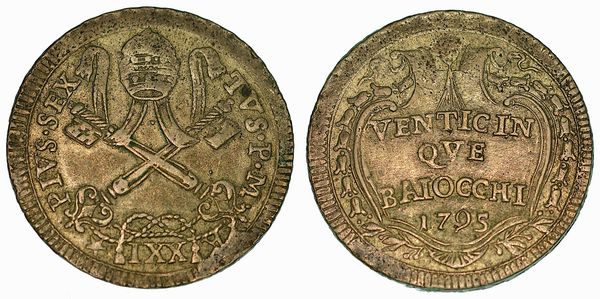 STATO PONTIFICIO. PIO VI, 1775-1799. 25 Baiocchi 1795. Roma.  - Asta Numismatica - Associazione Nazionale - Case d'Asta italiane