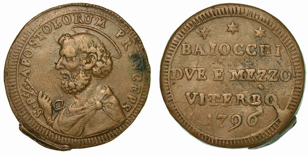 STATO PONTIFICO. PIO VI, 1775-1799. 2 e 1/2 Baiocchi 1796. Viterbo.  - Asta Numismatica - Associazione Nazionale - Case d'Asta italiane