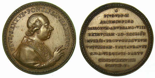 STATO PONTIFICIO. PIO VI, 1775-1799. RESTAURO DEL FORTE URBANO DI CASTELFRANCO EMILIA. Medaglia in bronzo 1779.  - Asta Numismatica - Associazione Nazionale - Case d'Asta italiane