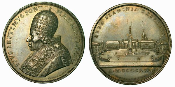 STATO PONTIFICIO. PIO VII, 1800-1823. SISTEMAZIONE DI PIAZZA DEL POPOLO. Medaglia in bronzo 1823.  - Asta Numismatica - Associazione Nazionale - Case d'Asta italiane