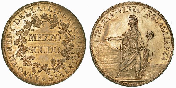 TORINO. REPUBBLICA PIEMONTESE, 1798-1799. Mezzo scudo A. VII.  - Asta Numismatica - Associazione Nazionale - Case d'Asta italiane