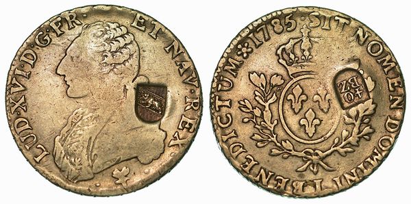 FRANCIA. LOUIS XVI, 1774-1792. Ecu 1785 con contromarca da 40 Batzen di Berna.  - Asta Numismatica - Associazione Nazionale - Case d'Asta italiane