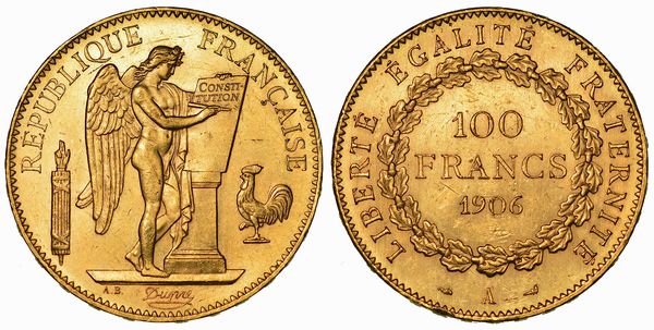 FRANCIA. TROISIEME REPUBLIQUE, 1871-1940. 100 Francs 1906.  - Asta Numismatica - Associazione Nazionale - Case d'Asta italiane