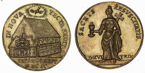 GERMANIA - LIPSIA. FRIEDRICH AUGUST I, 1694-1733. Medaglia d'argento 1699. Per ristrutturazione della Chiesa Nuova.  - Asta Numismatica - Associazione Nazionale - Case d'Asta italiane