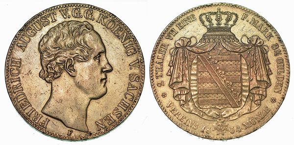 GERMANIA - SASSONIA ALBERTINA. FRIEDRICH AUGUST II, 1836-1854. 2 Thaler 1854. Dresda.  - Asta Numismatica - Associazione Nazionale - Case d'Asta italiane