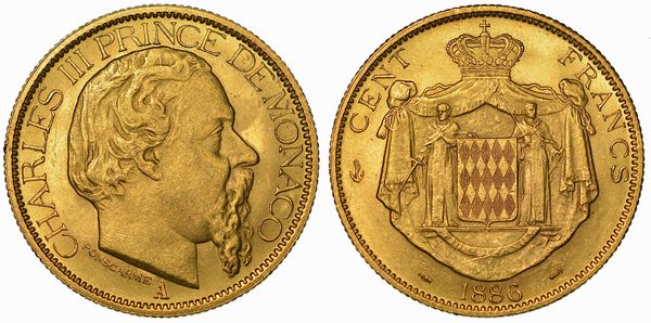 MONACO. CHARLES III, 1856-1889. 100 Francs 1886. Parigi.  - Asta Numismatica - Associazione Nazionale - Case d'Asta italiane