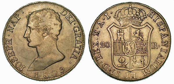 SPAGNA. JOSE NAPOLEON, 1808-1813. 20 Reales 1809. Madrid.  - Asta Numismatica - Associazione Nazionale - Case d'Asta italiane