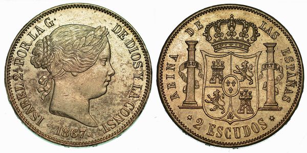 SPAGNA. ISABEL II, 1833-1868. 2 Escudos 1867.  - Asta Numismatica - Associazione Nazionale - Case d'Asta italiane