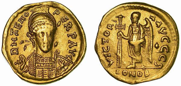 TURCHIA (IMPERO ROMANO D�ORIENTE). ZENO, 474-491. Solido. Costantinopoli (anni 476-491).  - Asta Numismatica - Associazione Nazionale - Case d'Asta italiane