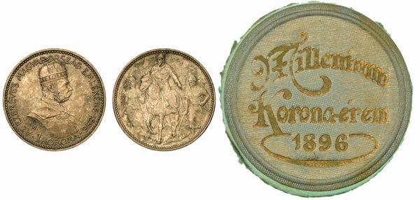 UNGHERIA. FRANZ JOSEPH, 1848-1916. COMMEMORAZIONE DEI MILLE ANNI UNGHERIA. Korona 1896.  - Asta Numismatica - Associazione Nazionale - Case d'Asta italiane