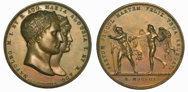 MATRIMONIO DI NAPOLEONE CON MARIA LUIGIA D'AUSTRIA. Medaglia in bronzo 1810.  - Asta Numismatica - Associazione Nazionale - Case d'Asta italiane