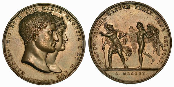 CERIMONIE PER IL MATRIMONIO DI NAPOLEONE CON MARIA LUIGIA D'AUSTRIA. Medaglia in bronzo 1810.  - Asta Numismatica - Associazione Nazionale - Case d'Asta italiane