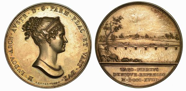 MARIA LUIGIA D'AUSTRIA, 1815-1847. PONTE SUL FIUME TARO. Medaglia in argento 1818.  - Asta Numismatica - Associazione Nazionale - Case d'Asta italiane