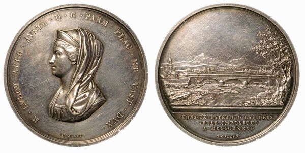 MARIA LUIGIA D'AUSTRIA, 1815-1847. PONTE SUL FIUME ARDA. Medaglia in argento 1836.  - Asta Numismatica - Associazione Nazionale - Case d'Asta italiane