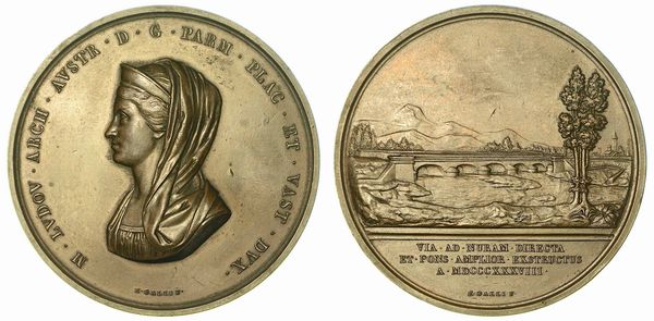 MARIA LUIGIA D'AUSTRIA, 1815-1847. PONTE SUL TORRENTE NURE. Medaglia in bronzo 1838.  - Asta Numismatica - Associazione Nazionale - Case d'Asta italiane