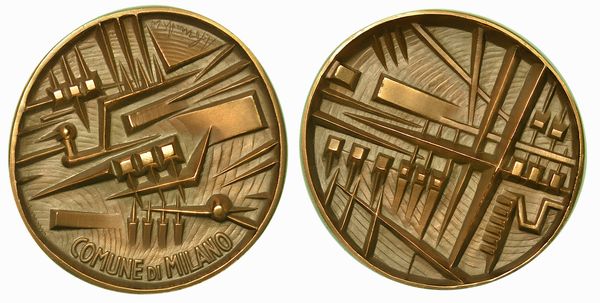 ARNALDO POMODORO - COMUNE DI MILANO. Medaglia scultura in bronzo.  - Asta Numismatica - Associazione Nazionale - Case d'Asta italiane