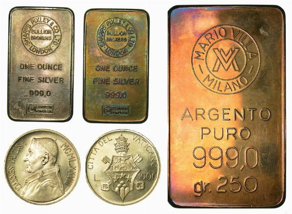 VARI. Lotto di tre lingotti e una moneta.  - Asta Numismatica - Associazione Nazionale - Case d'Asta italiane